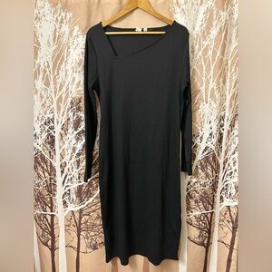 GAP XL Black Long Sleeve Dress with Asymmetrical Neckline and Side Slit